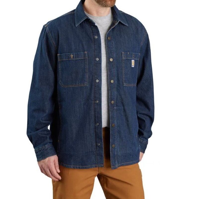 Relaxed Fit Denim Fleece Lined Snap Front Shirt Jacket Cotton