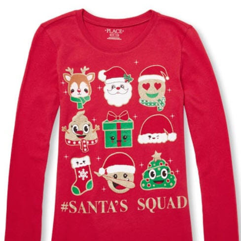 Girls Long Sleeve Glitter 'Hashtag Santa's Squad' Graphic Tee
