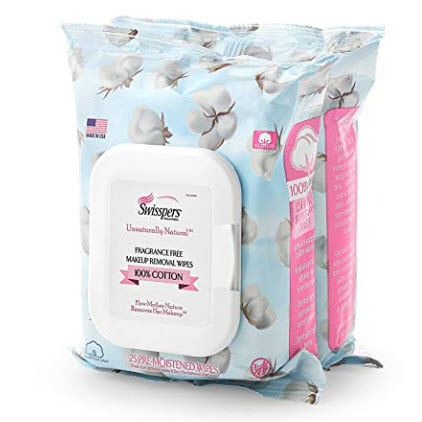 Swisspers Premium 100% Cotton Makeup Removal Wipes, 2 Pack - 25 Count Each