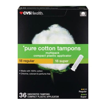 Pure Cotton Tampons Regular/Super, 36 CT