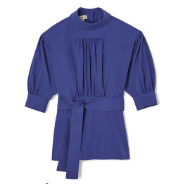 Mock-Neck Elbow Sleeve Cotton Blouse