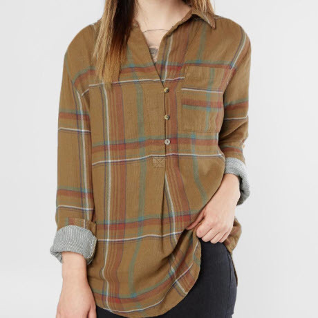 Woven Plaid Henley Top