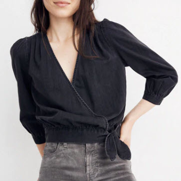 Wrap Top in Black Denim