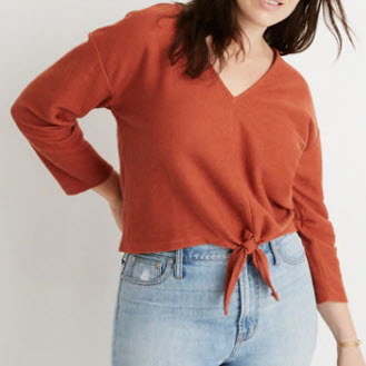Texture & Thread Long-Sleeve Tie-Front Top