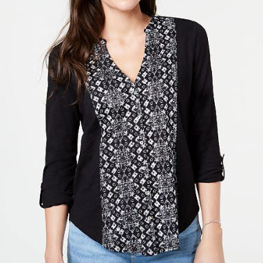 Cotton Batik-Print Bib-Front Shirt