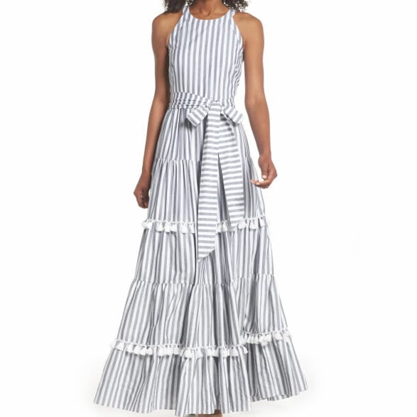 Tiered Tassel Fringe Cotton Maxi Dress