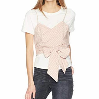 ASTR the label Women's Maddie Two in One Short Sleeve T-Shirt and Striped Wrap Top