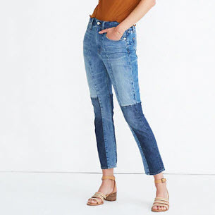 The High-Rise Slim Boyjean in Jenkins Wash: Patchwork Edition