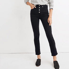 Slim Straight Jeans in Lunar Wash: Button-Front Edition