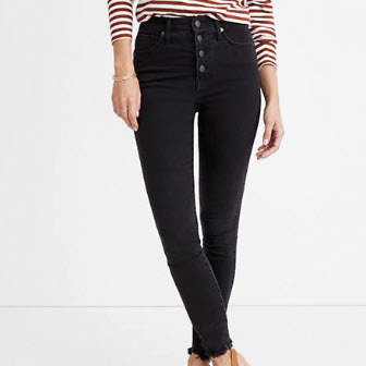 10" High-Rise Skinny Jeans in Berkeley Black: Button-Through Edition