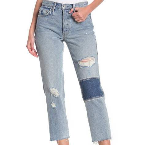 Helena Patchwork Crop Straight Leg Jeans