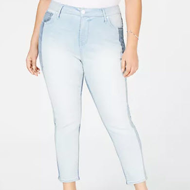 Trendy Plus Size Two-Tone Skinny Jeans