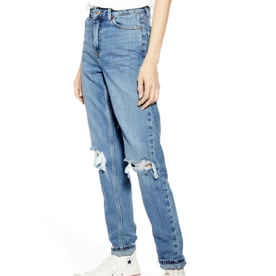 High Waist Ripped Knee Jeans