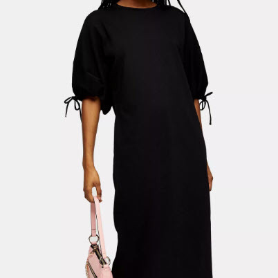 Black Drawstring Midi Dress