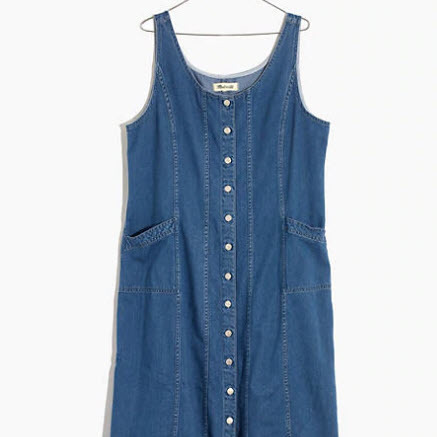 Denim Button-Front Jumper Midi Dress