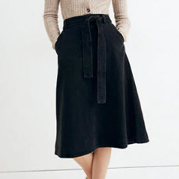 Rigid Denim Tie-Waist Midi Skirt in Shrader Wash