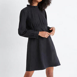 Denim Ruffled Mockneck Dress