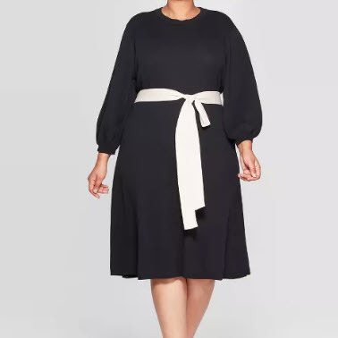 Women's Plus Size Jacquard Print 3/4 Sleeve Mock Turtleneck Intarsia Sweater Midi Dress - Who What Wear™ Tan