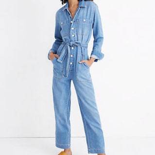 Denim Tie-Waist Jumpsuit in Cosgrove Wash