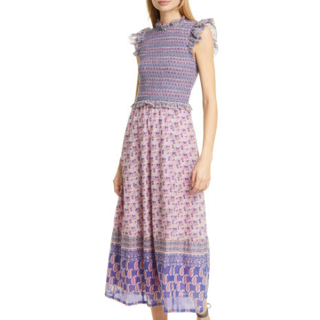 Bianca Smocked Mixed Print Midi Dress