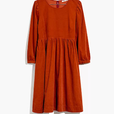 Corduroy Puff-Sleeve Mini Dress