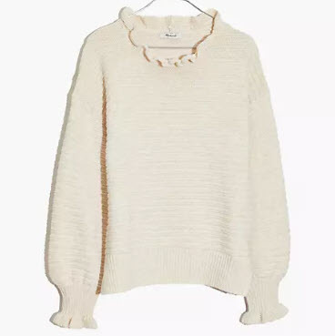 Women's Cotton Ruffle-Neck Pullover Sweater