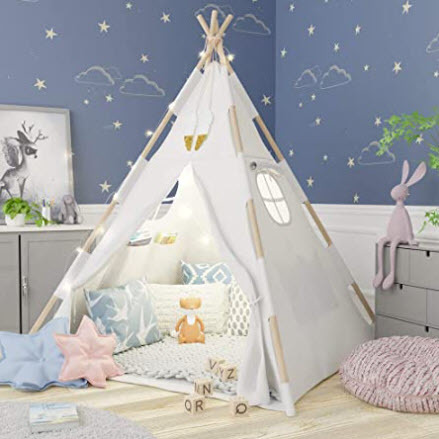 TazzToys Kids Teepee Tent for Kids with Fairy Lights