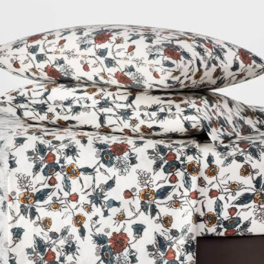 Queen Printed Pattern Fall Flannel Sheet Set Floral
