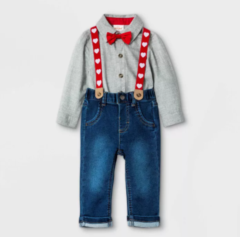 Baby Boys' 3pc V-Day Suspender Top & Bottom Set with Bow