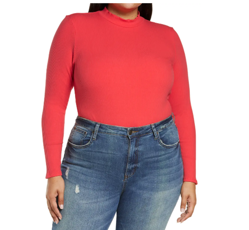 Mock Neck Cotton Blend Bodysuit