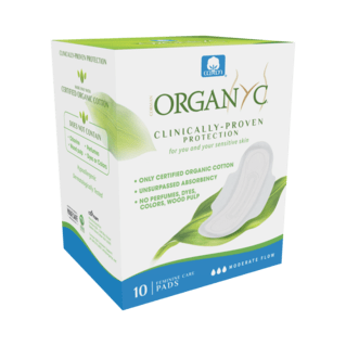 Organyc 100% Certified Organic Cotton Feminine Pads, Moderate Flow