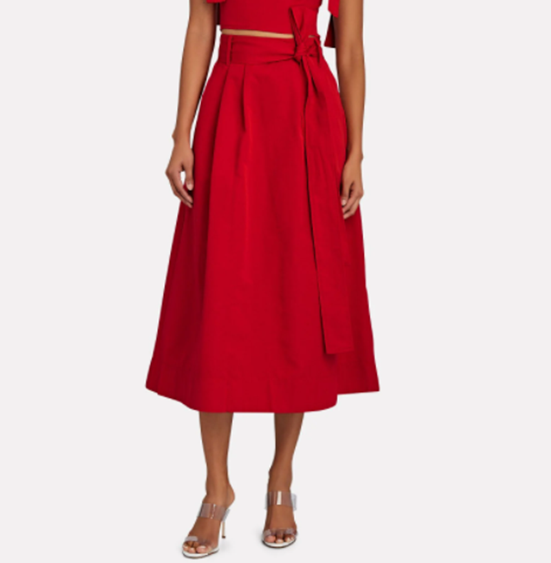 STAUD Belted Midi Skirt