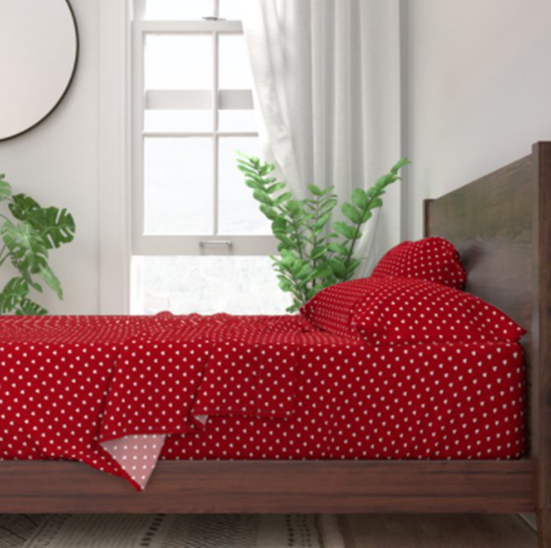 White Hearts On Dark Red Valentine's Sheet Set