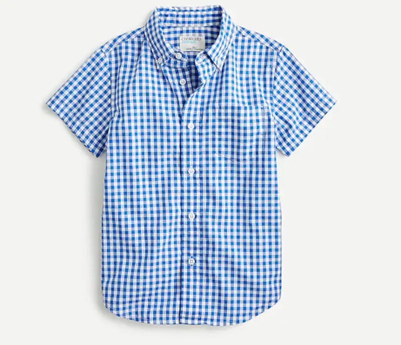 Boys' Short-Sleeve Stretch Poplin Button-Down in Gingham