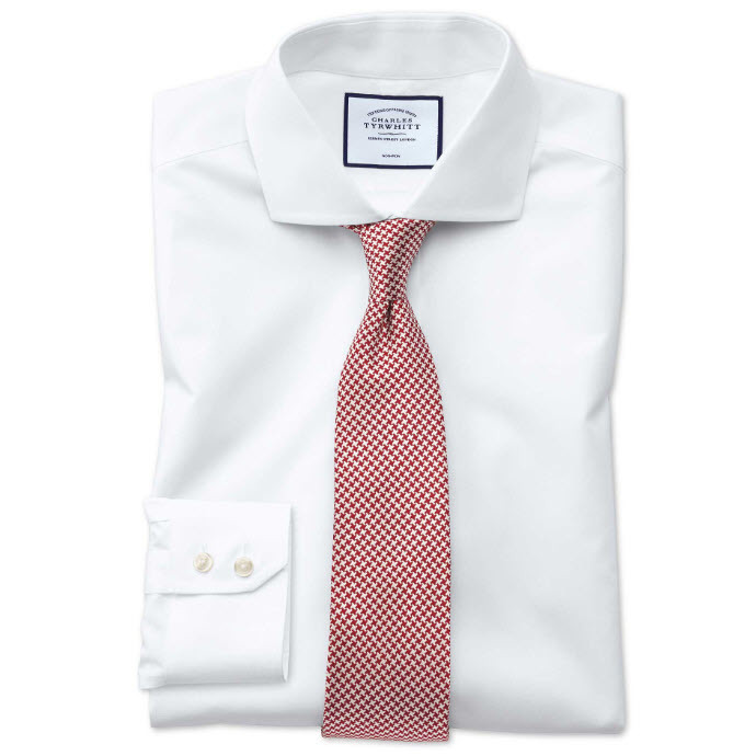 Slim fit non-iron spread collar white natural cool shirt