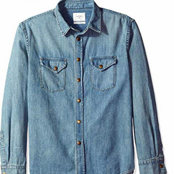 main of denim brass snap long sleeve work shirt