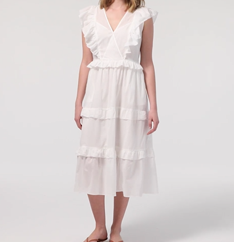 Ruffle Sleeve Cotton Voile Dress