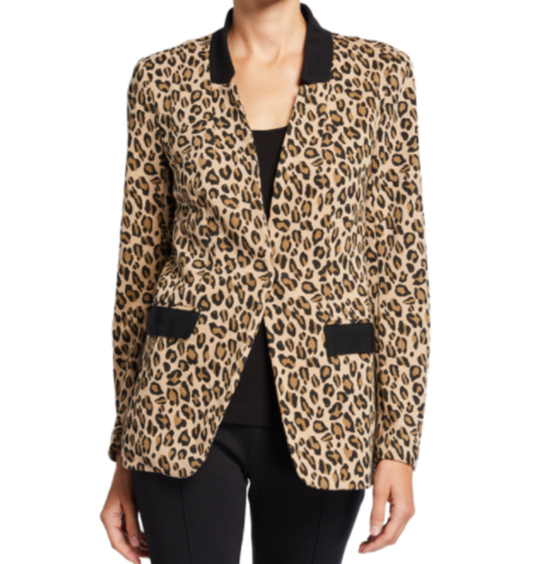 Joan Vass Animal-Print French-Terry Boyfriend Blazer