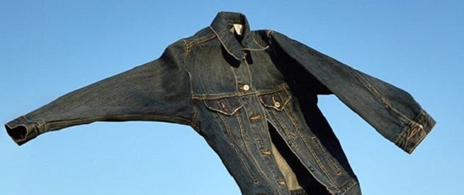 levis jacket in the air against a blue sky background