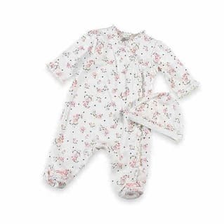 front of little me vintage rose footie with cap