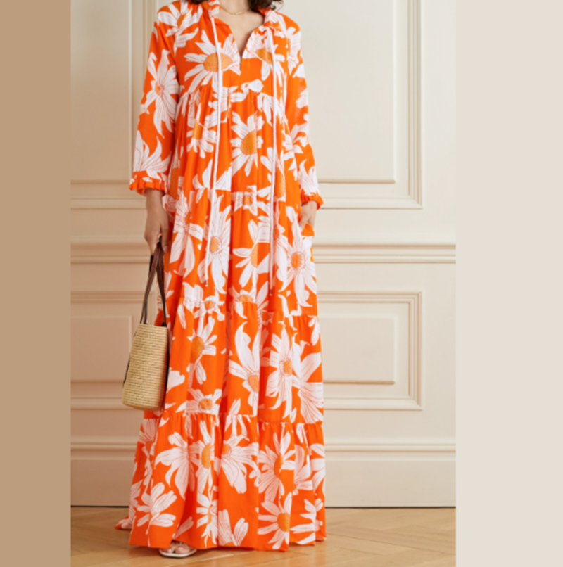 Tiered Floral Cotton Voile Maxi Dress