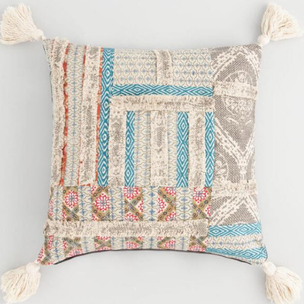 Multicolor Patchwork And Tassel Throw Pillow