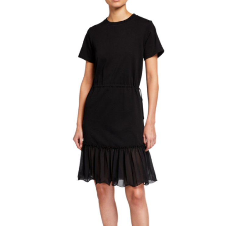 See by Chloe Short-Sleeve Cotton Dress with Georgette Hemn