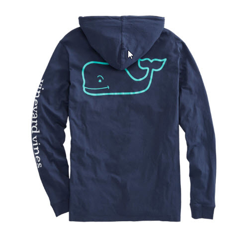 Long-Sleeve Two Toned Vintage Whale Hoodie Pocket T-Shirt
