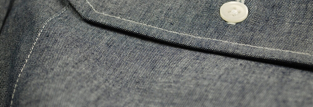 close up of chambray shirt with pocket
