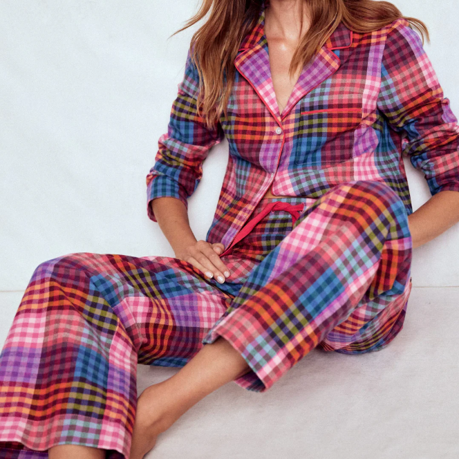 woman wearing matching cotton flannel pajamas