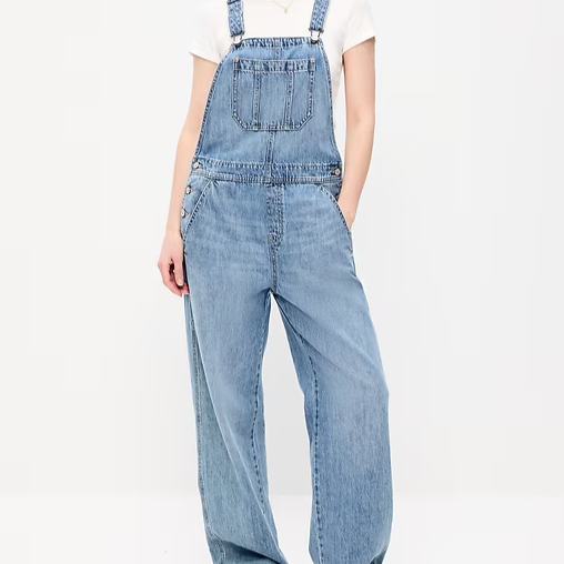 old navy one hundred percent baggy denim overalls