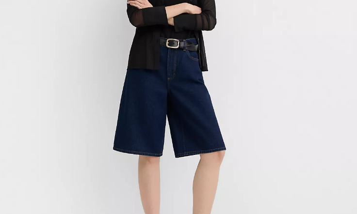 rivete high rise cotton denim bermuda shorts NEW