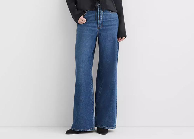 rivete high rise relaxed wide leg cotton denim jeans in mid wash new