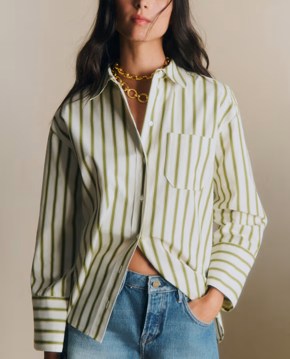 Bilma-Shirt-in-Ecru-Khaki-Stripes-from-Sezane